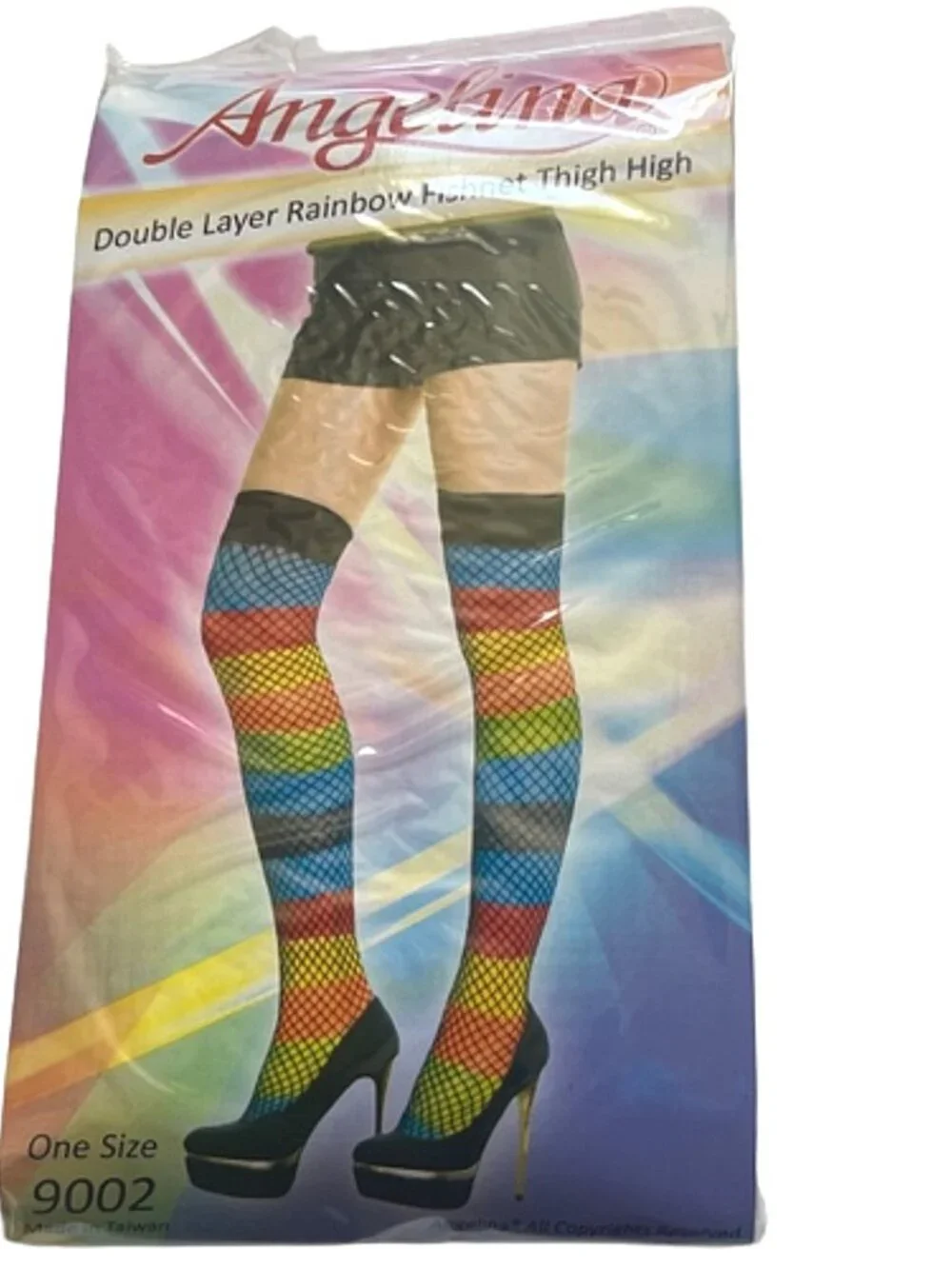 Angelina Double Layer Rainbow Fishnet Thigh High Stockings Tights | One Size